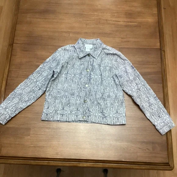 Coldwater Creek Purple Paisley Damask Button Jacket Womens Petite Medium Flaw - Picture 9 of 9